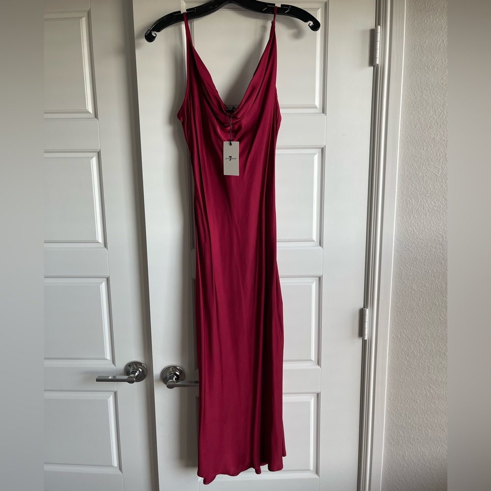 7 for All Mankind red silk midi dress NWT